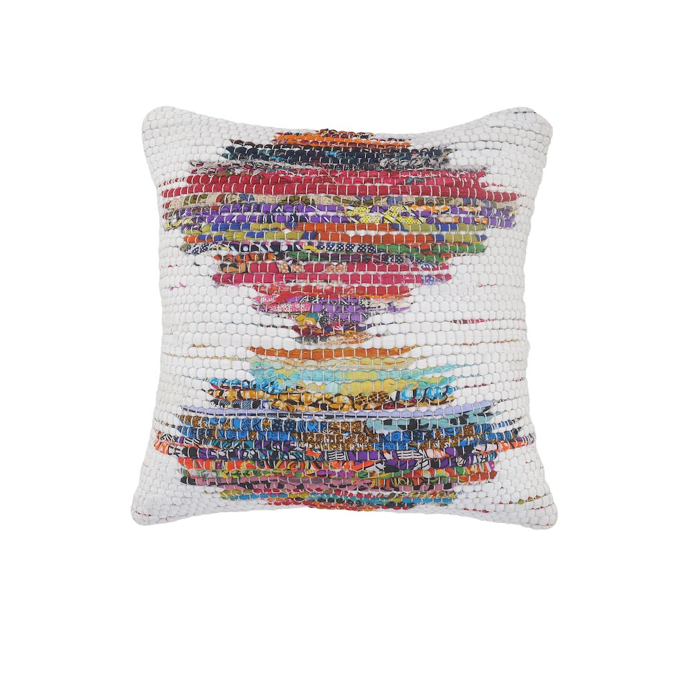 White and Multicolored Chindi Geometric Throw Pillow. Picture 1
