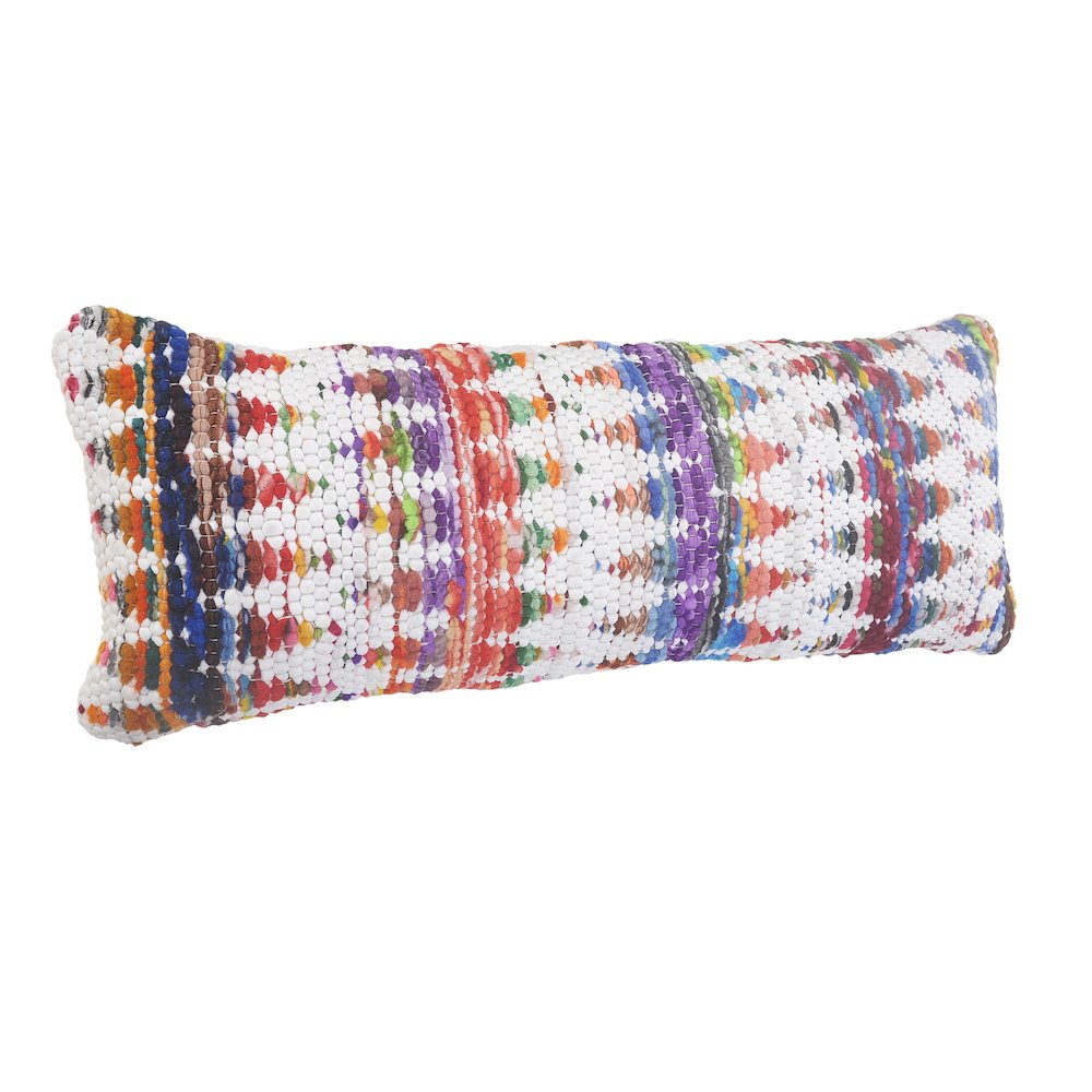 White and Multicolored Chindi Chevron Throw Pillow. Picture 5
