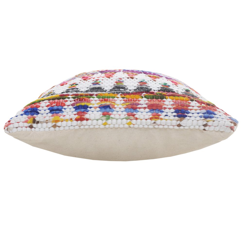 White and Multicolored Chindi Chevron Throw Pillow. Picture 4