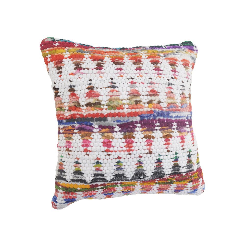 White and Multicolored Chindi Chevron Throw Pillow. Picture 5