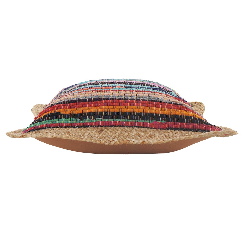Evette Rios Riley Multicolored Chindi Jute Bordered Throw Pillow. Picture 4