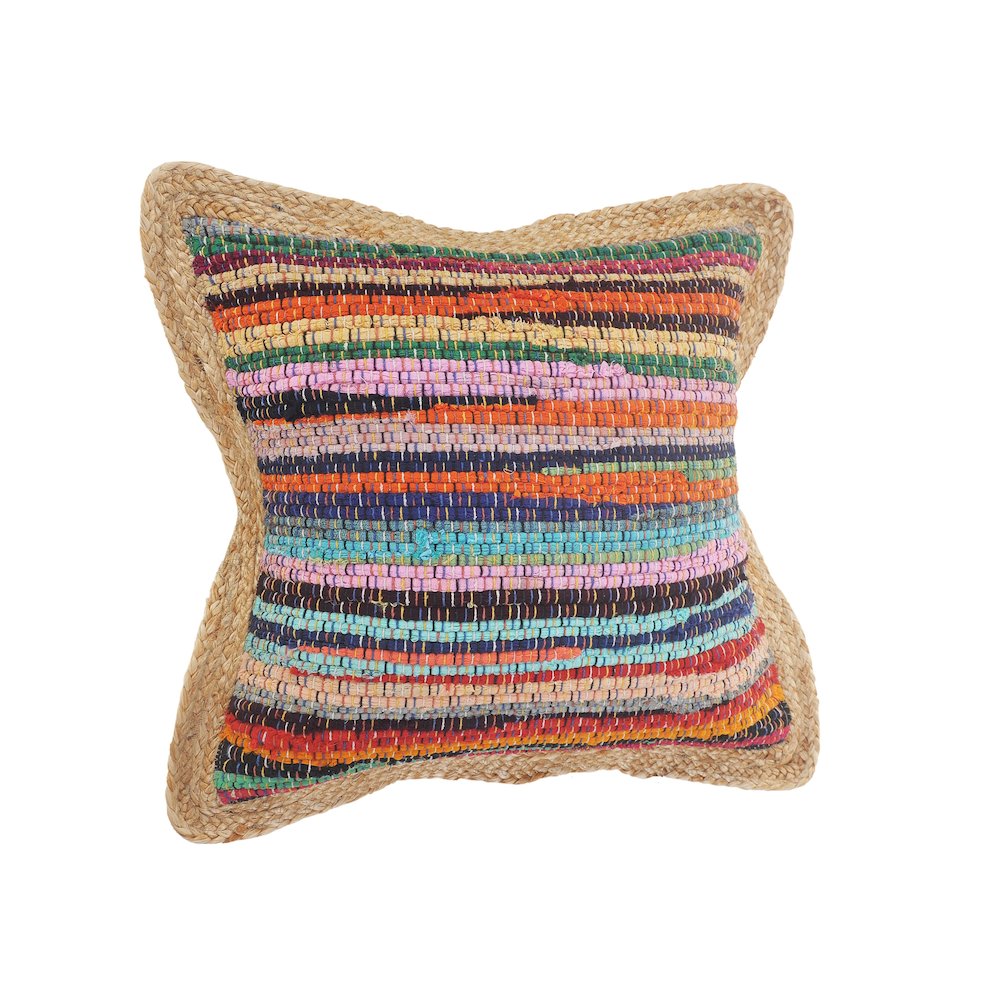 Evette Rios Riley Multicolored Chindi Jute Bordered Throw Pillow. Picture 5