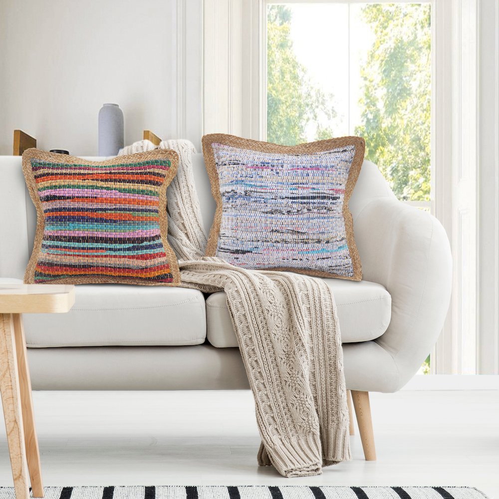 Evette Rios Riley Multicolored Chindi Jute Bordered Throw Pillow. Picture 9