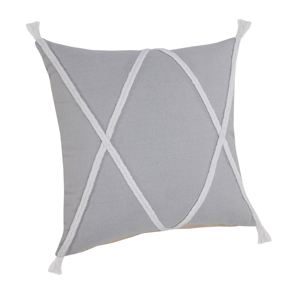 Coastal Geometric Braided and Tasseled Throw Pillow. Picture 5