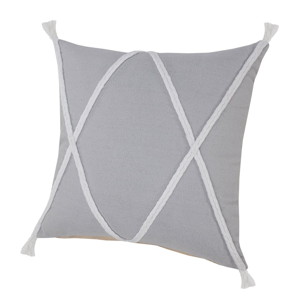 Coastal Geometric Braided and Tasseled Throw Pillow. Picture 6
