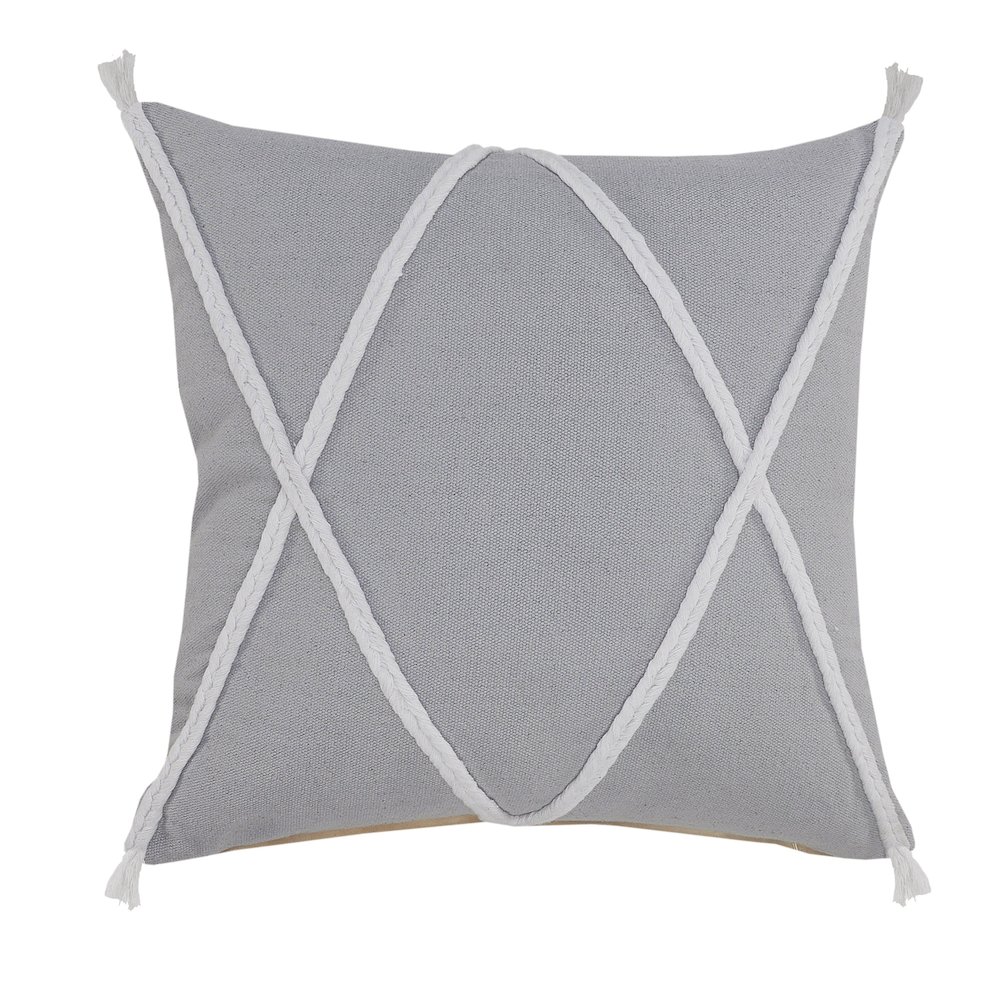 Coastal Geometric Braided and Tasseled Throw Pillow. Picture 1