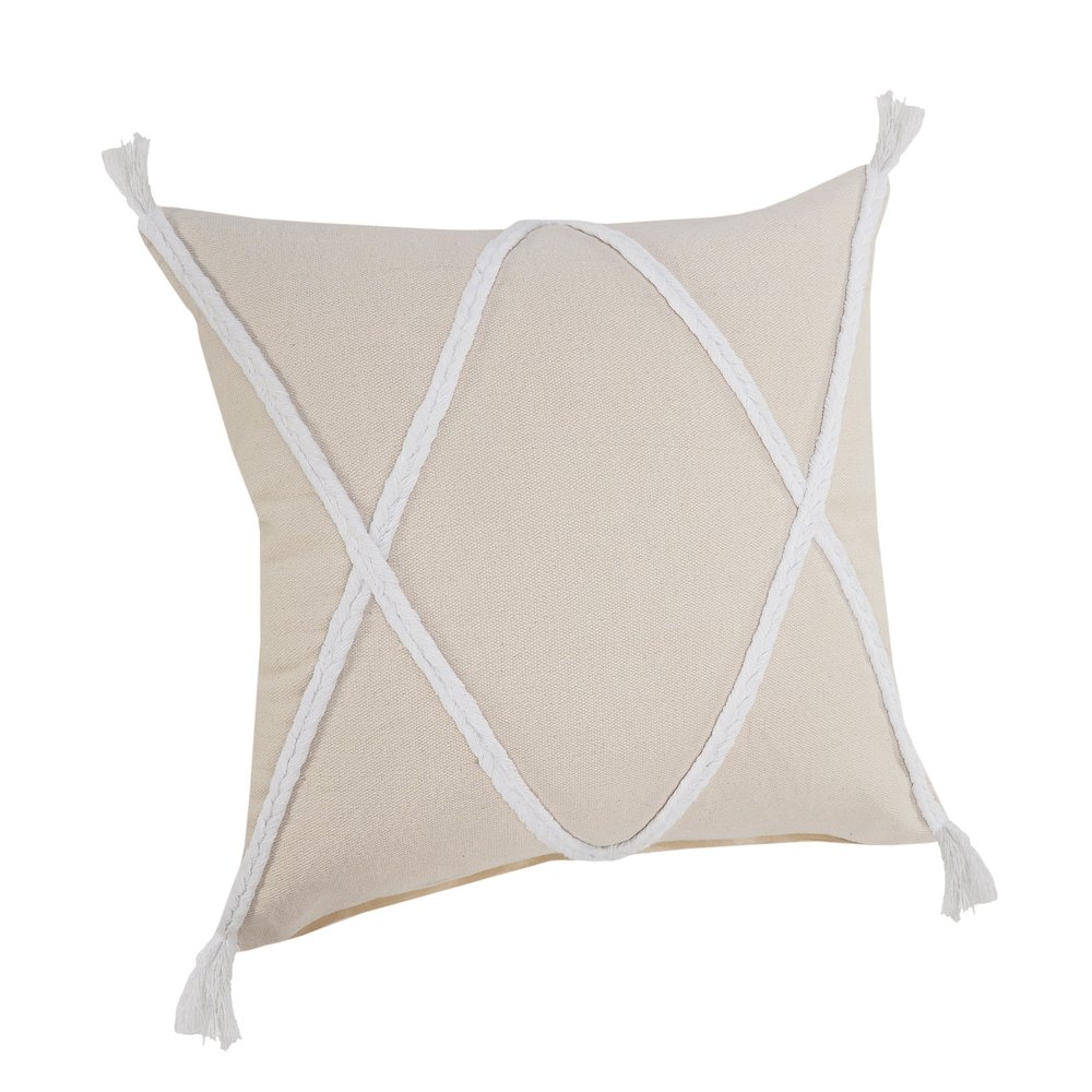 Coastal Geometric Braided and Tasseled Throw Pillow. Picture 5
