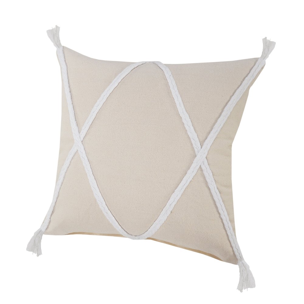Coastal Geometric Braided and Tasseled Throw Pillow. Picture 6