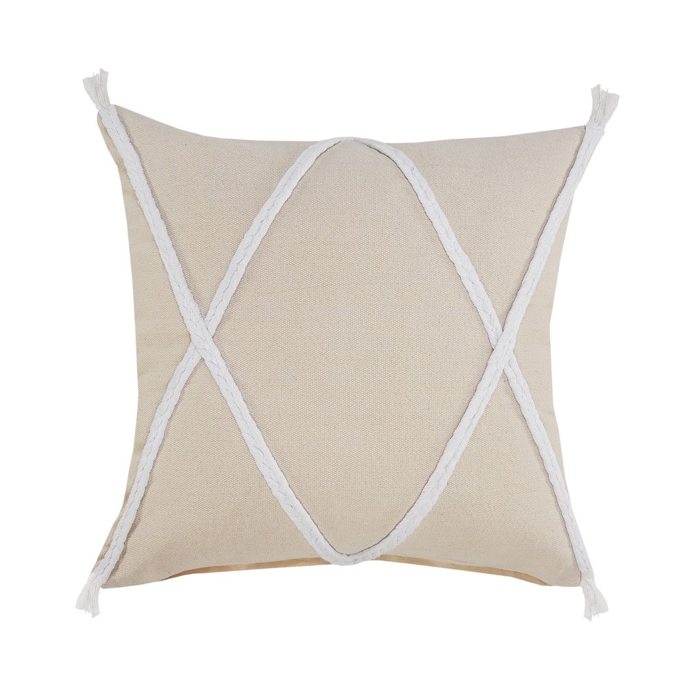 Coastal Geometric Braided and Tasseled Throw Pillow. Picture 1