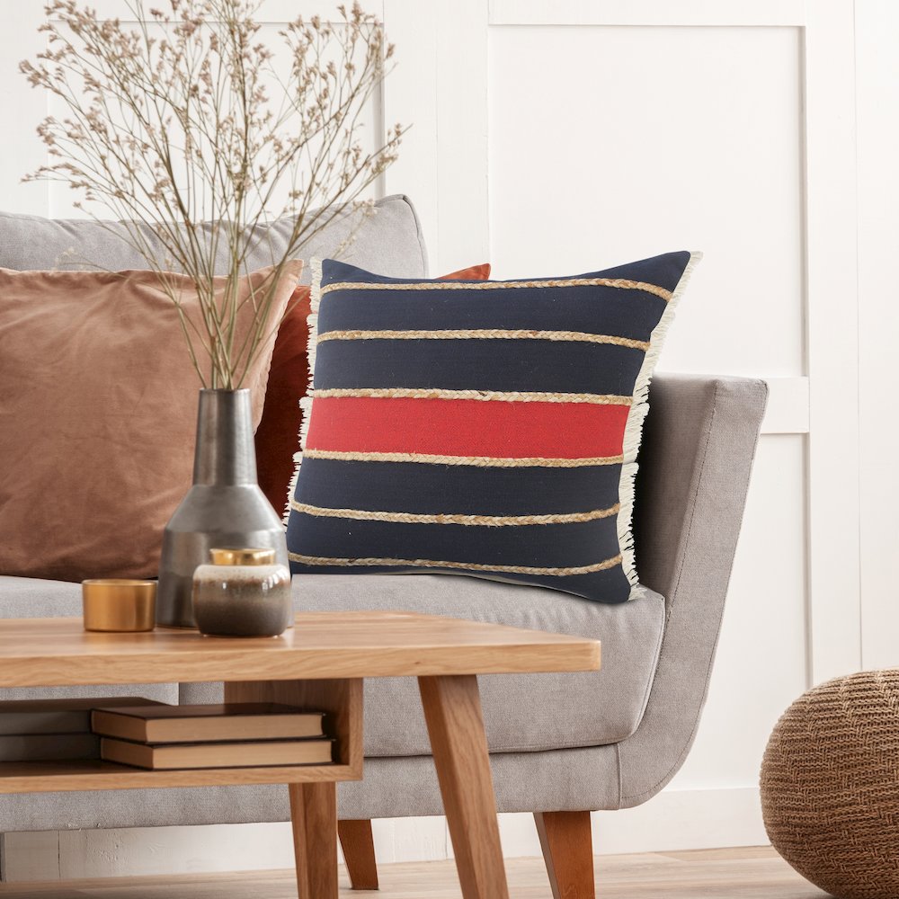 Atlantis Americana Striped Throw Pillow with Jute Braiding. Picture 9