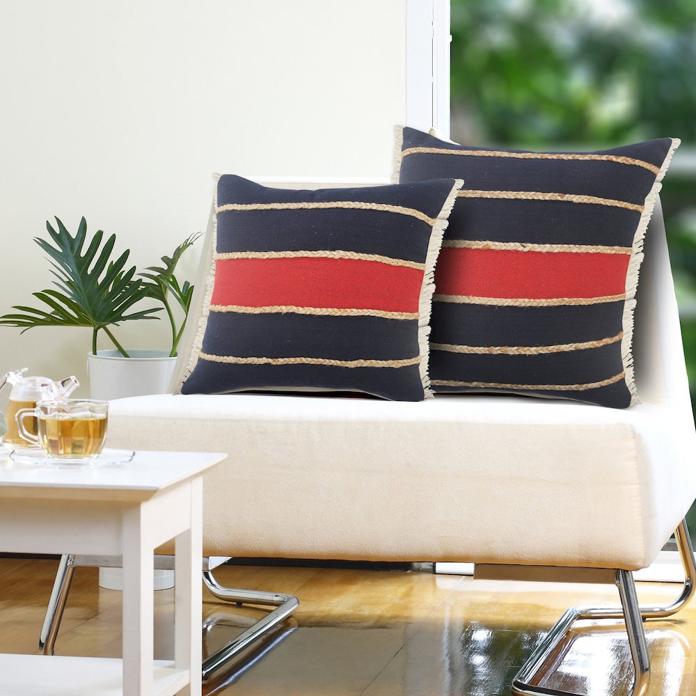 Atlantis Americana Striped Throw Pillow with Jute Braiding. Picture 9