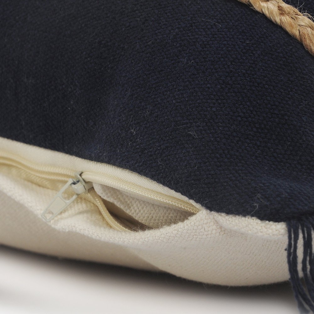 Evette Rios Cape Cod Jute Braided Lumbar Throw Pillow, Navy Blue. Picture 3