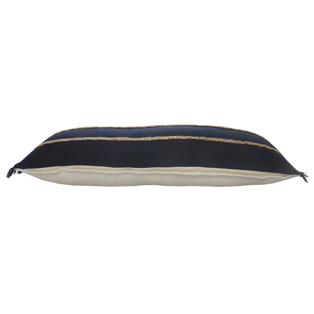 Evette Rios Cape Cod Jute Braided Lumbar Throw Pillow, Navy Blue. Picture 4