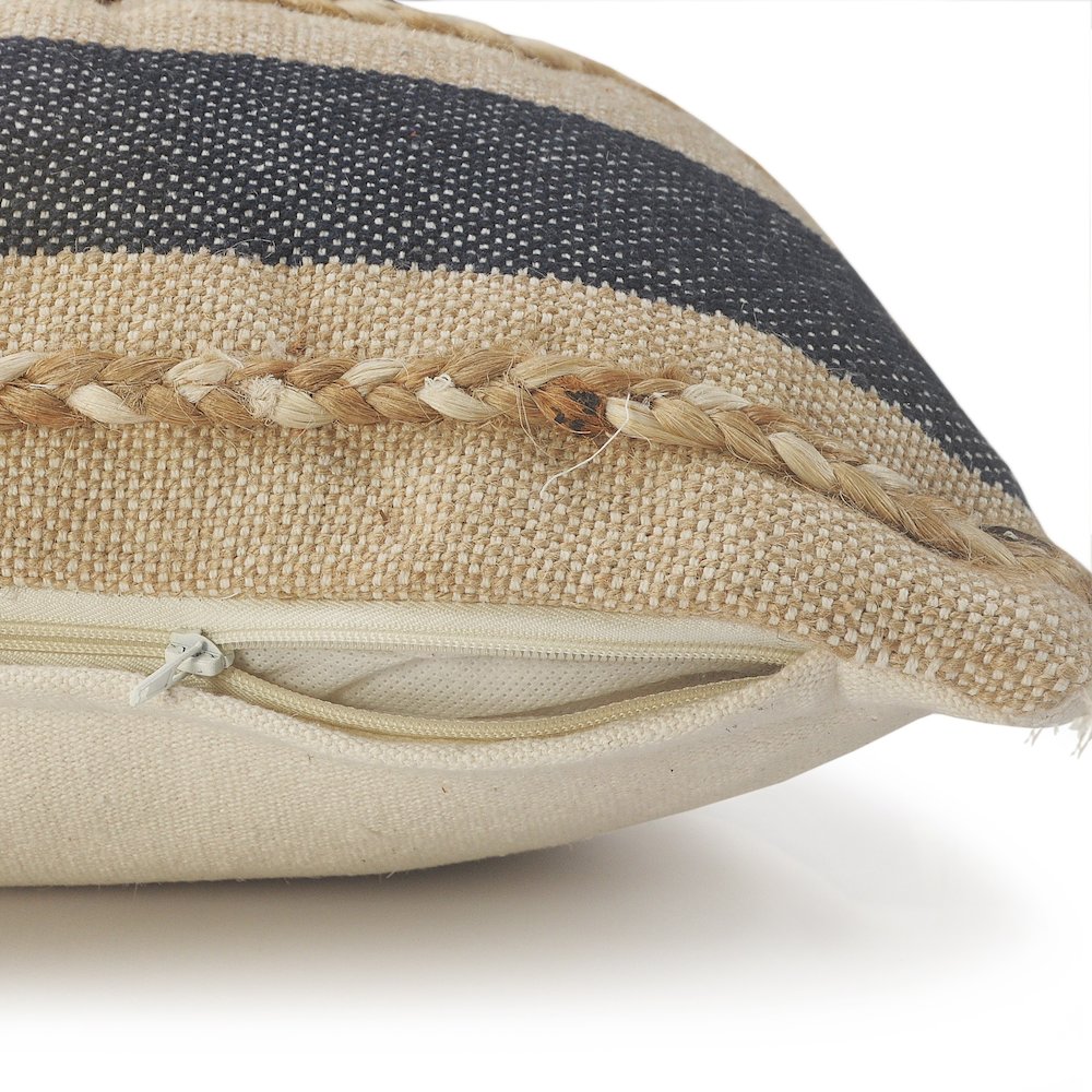 Atlantis Coastal Striped Lumbar Pillow with Jute Braiding and Fringe. Picture 3