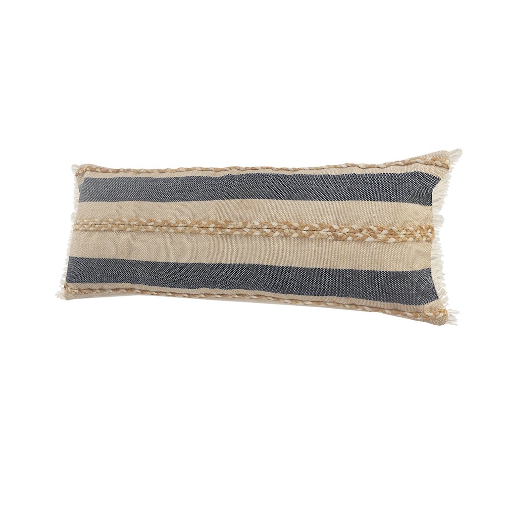 Atlantis Coastal Striped Lumbar Pillow with Jute Braiding and Fringe. Picture 6