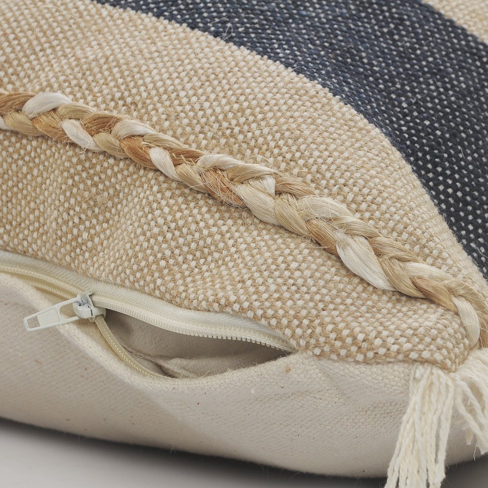 Ox Bay Blue/Tan Stripe Cotton Blend Pillow Cover. Picture 3