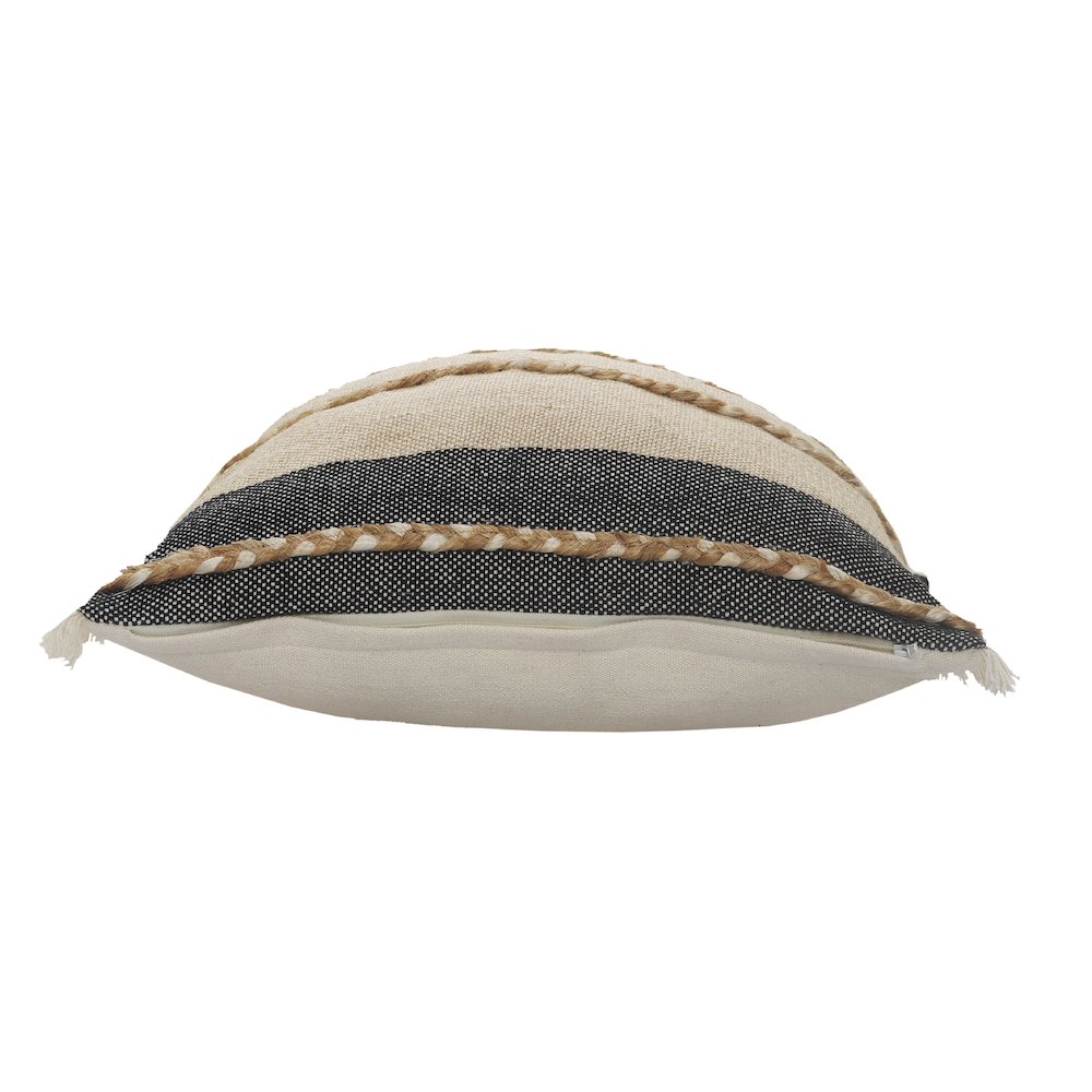 Atlantis Black and Taupe Throw Pillow with Jute Braiding and Fringe. Picture 4
