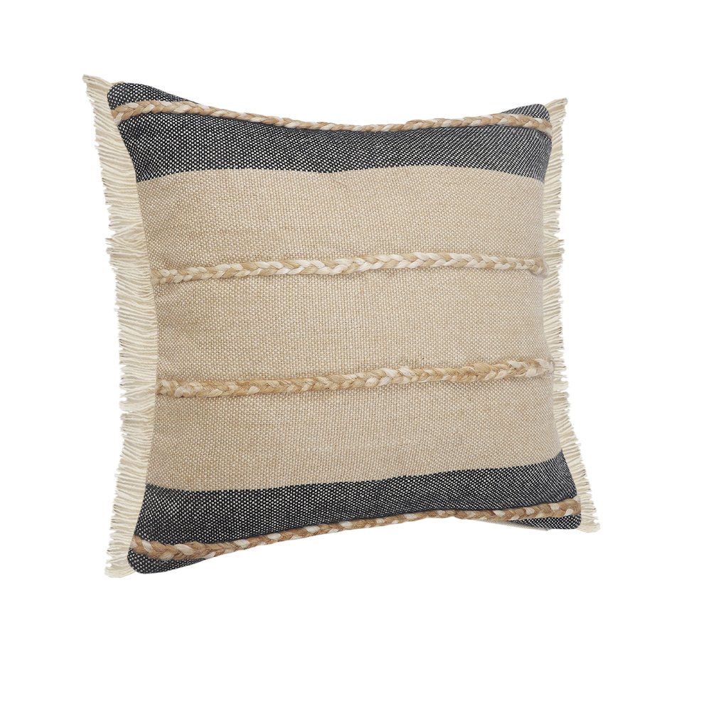 Atlantis Black and Taupe Throw Pillow with Jute Braiding and Fringe. Picture 5