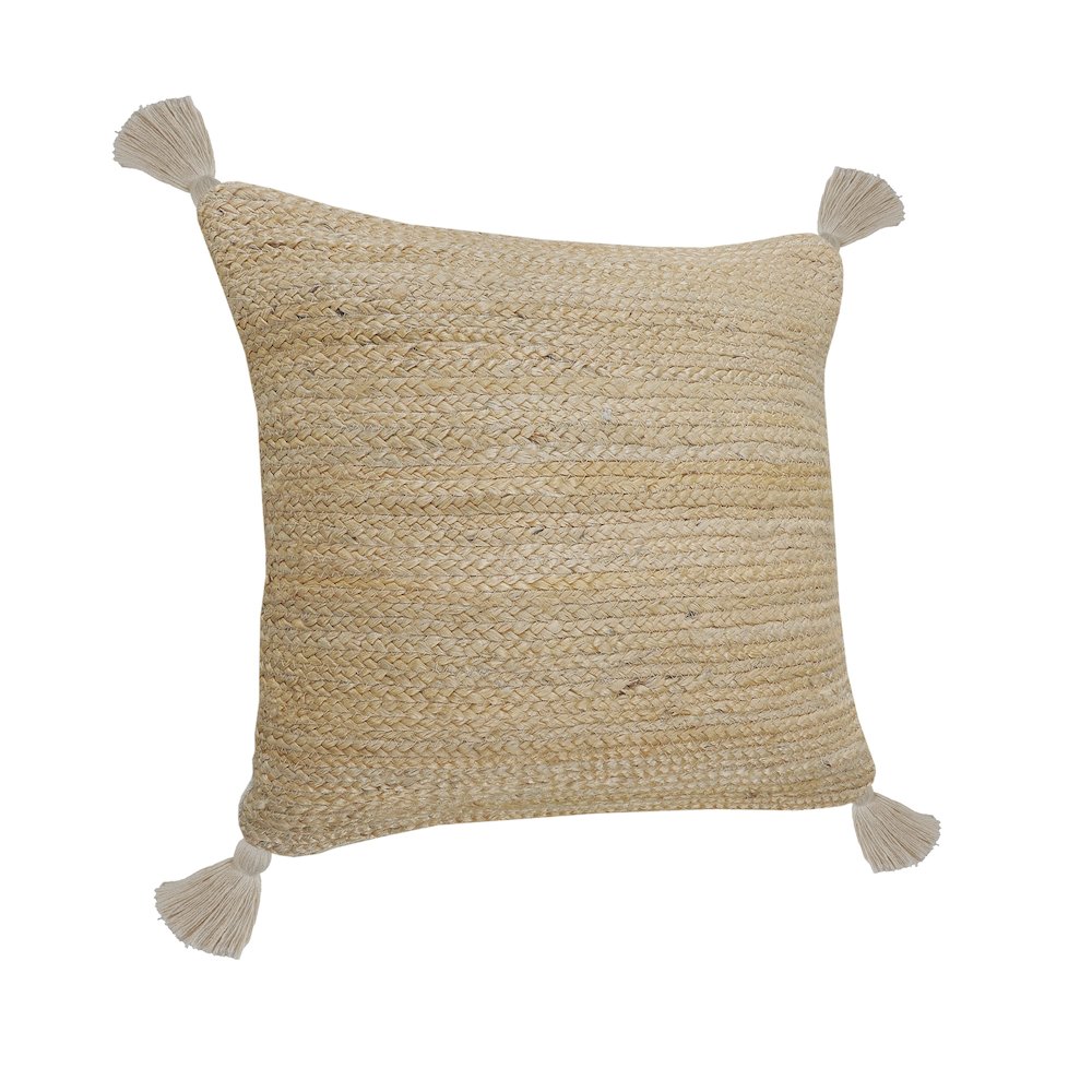 Natural Jute Throw Pillow with Tassels. Picture 5