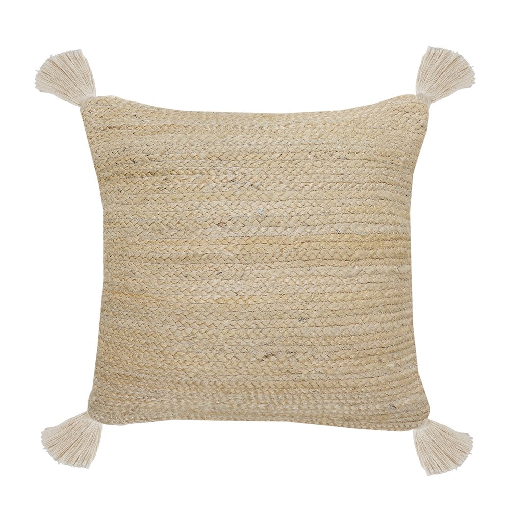 Natural Jute Throw Pillow with Tassels. Picture 1