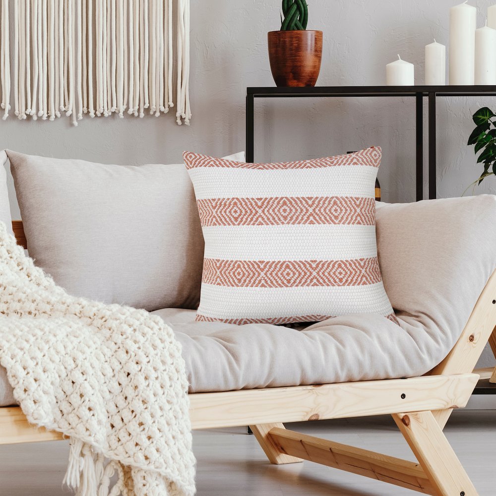 Casual Apricot and White Geometric Striped Throw Pillow. Picture 9