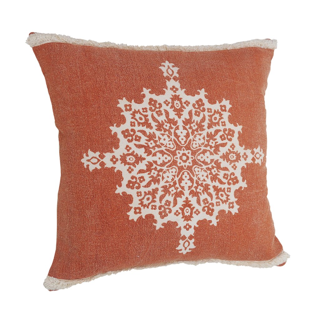 Casual Floral Mandala Medallion Throw Pillow with Tufted Border. Picture 5