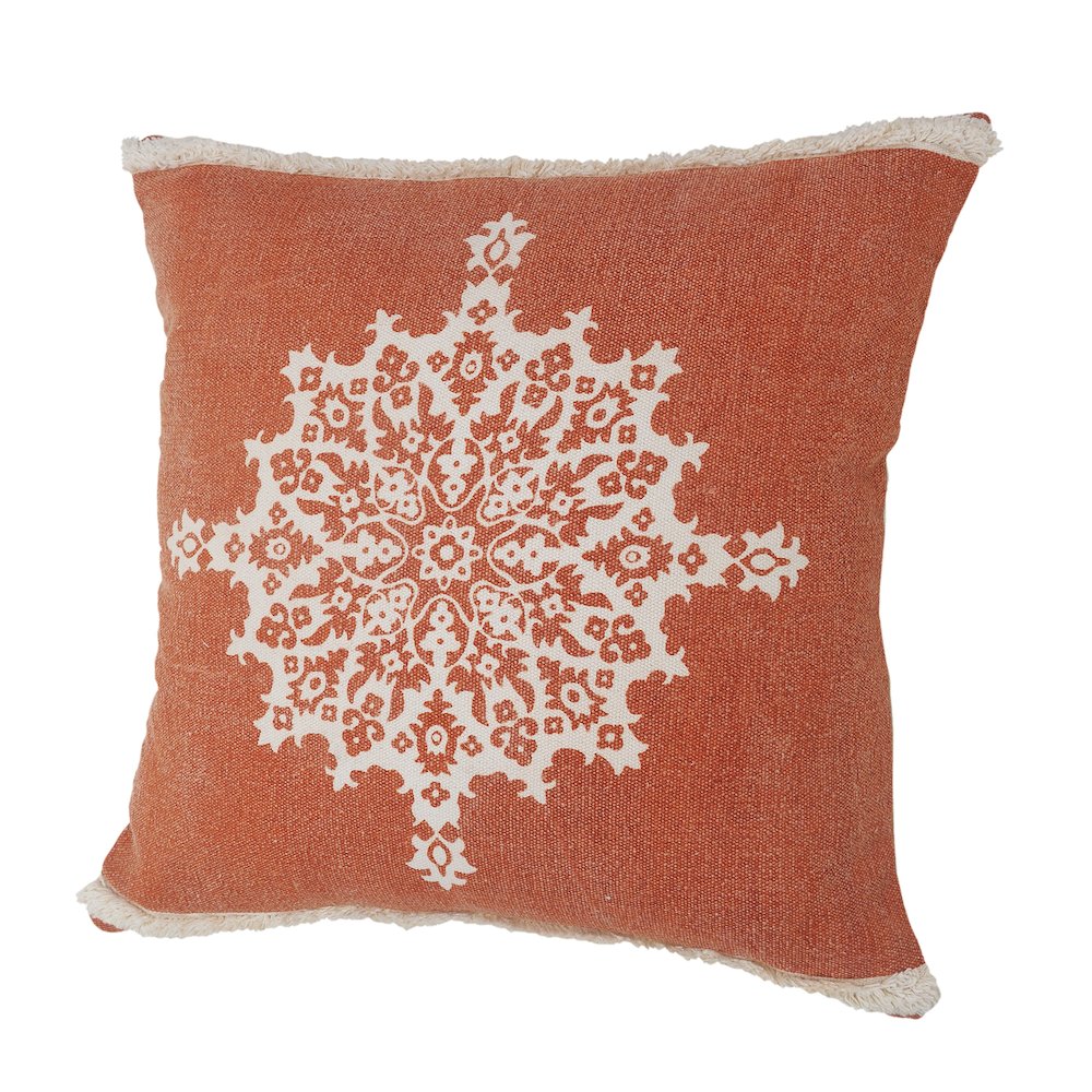 Casual Floral Mandala Medallion Throw Pillow with Tufted Border. Picture 6
