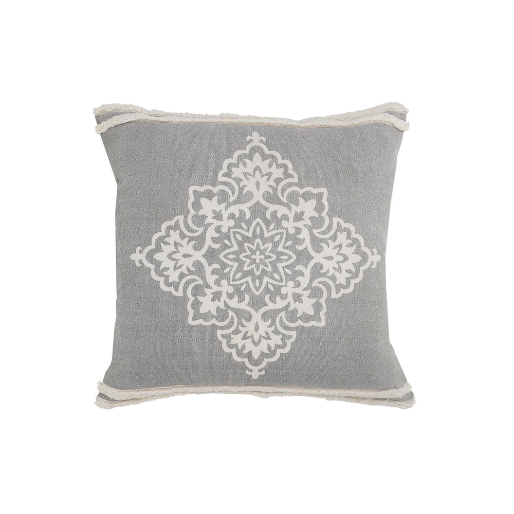 Casual Floral Diamond Medallion Throw Pillow with Tufted Border. Picture 1