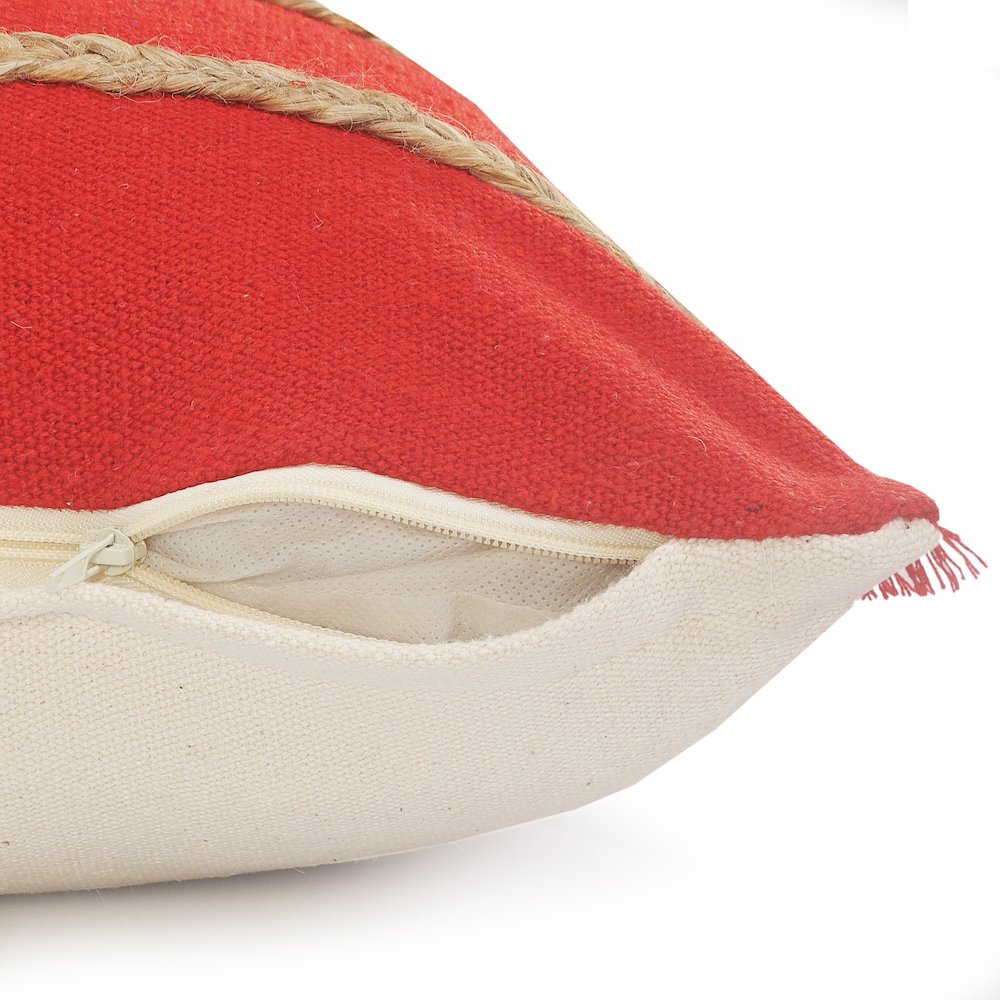 Evette Rios Cape Cod Jute Braided Lumbar Throw Pillow, Red. Picture 3