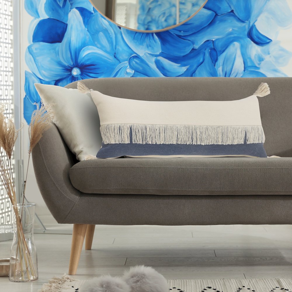 Fringe Festival Blue Color Block Lumbar Throw Pillow. Picture 9