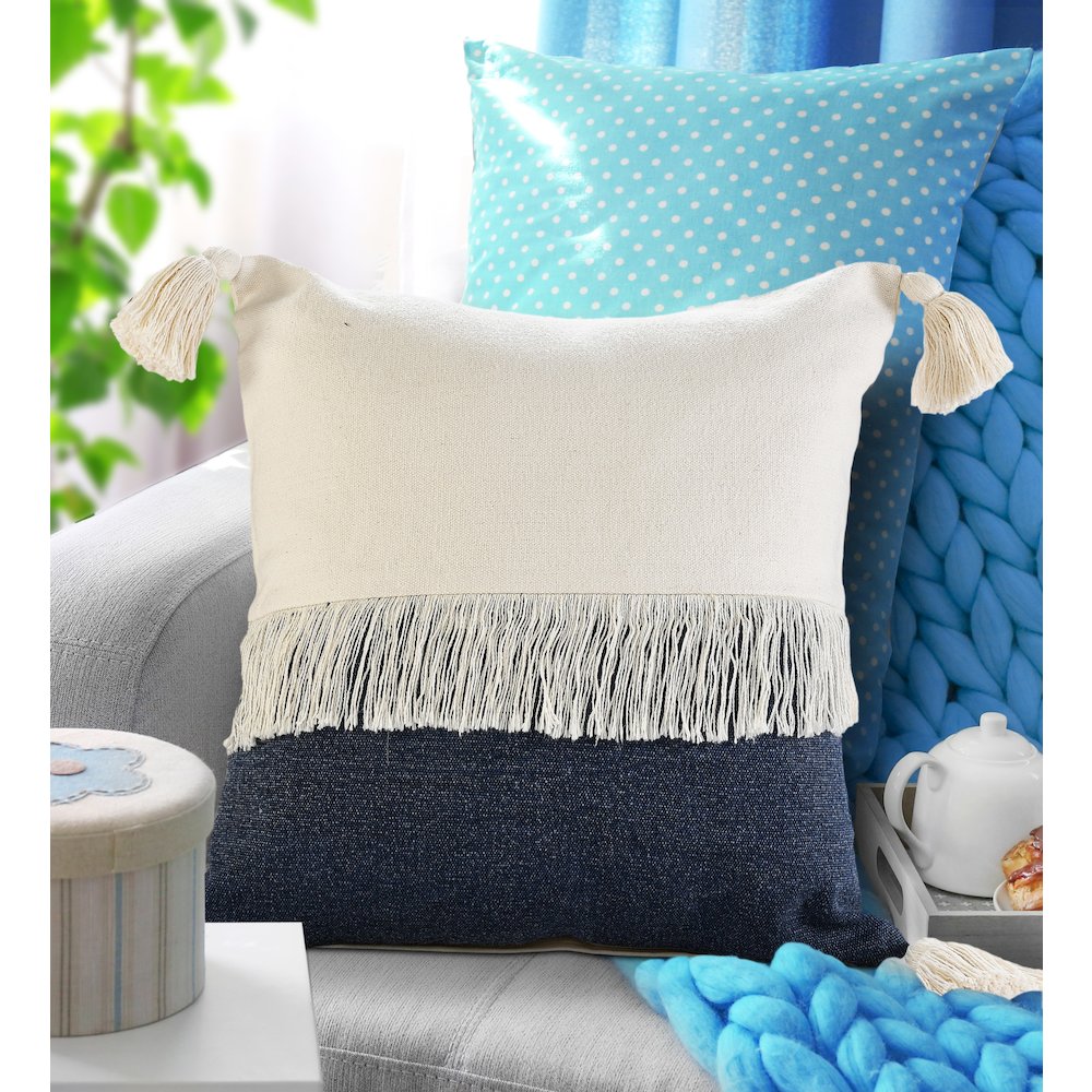 Fringe Festival Blue Color Block Throw Pillow. Picture 9