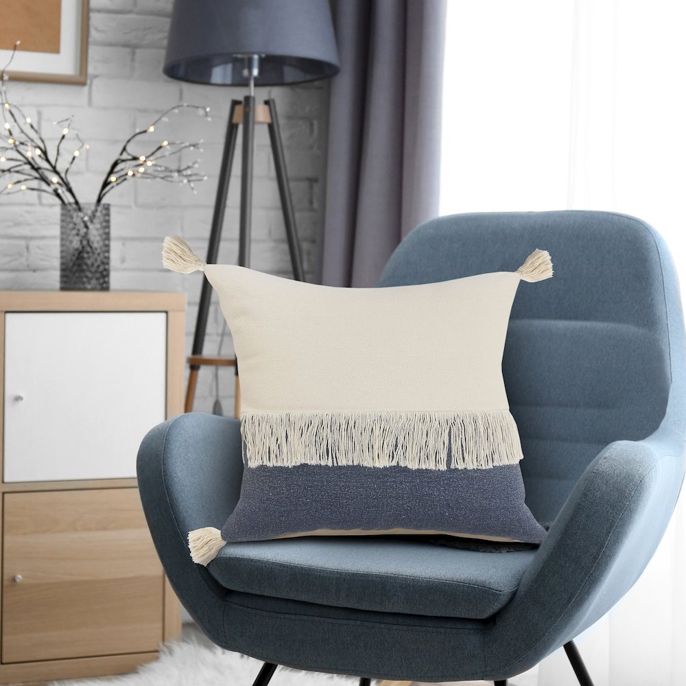 Fringe Festival Blue Color Block Throw Pillow. Picture 10