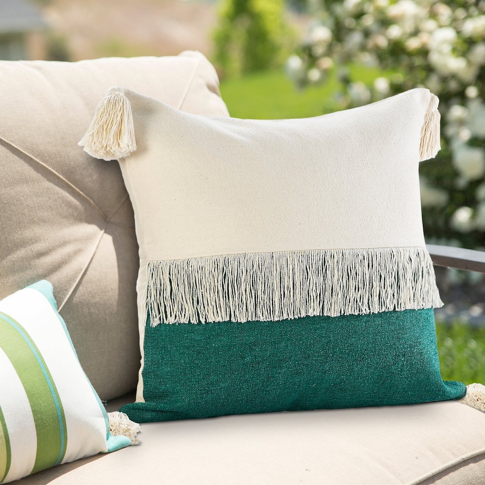 Fringe Festival Green Color Block Throw Pillow. Picture 9