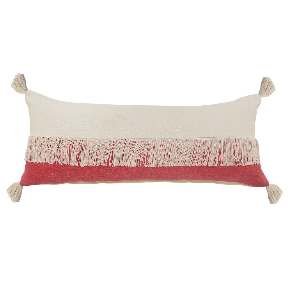 Fringe Festival Raspberry Color Block Lumbar Throw Pillow. Picture 1