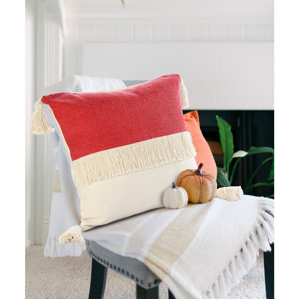 Fringe Festival Raspberry Color Block Throw Pillow. Picture 9