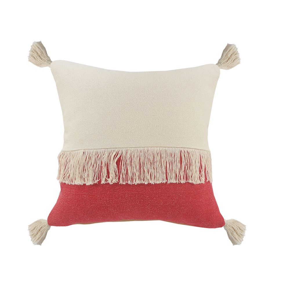 Fringe Festival Raspberry Color Block Throw Pillow. Picture 1