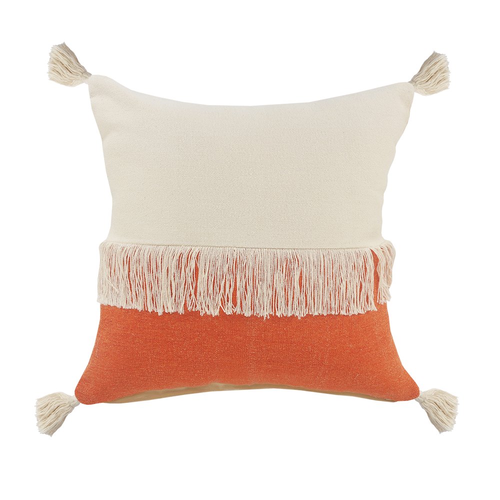 Fringe Festival Orange Color Block Throw Pillow. Picture 1