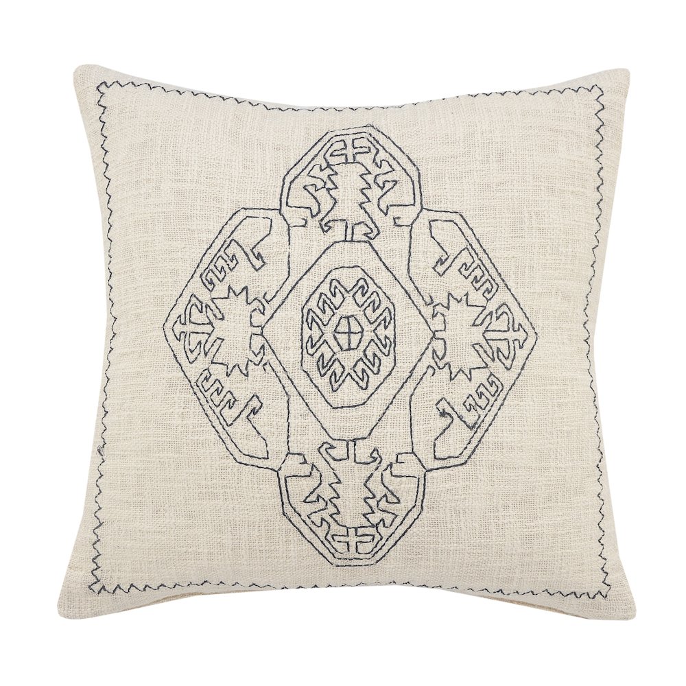 Embroidered Damask Medallion Throw Pillow. Picture 1