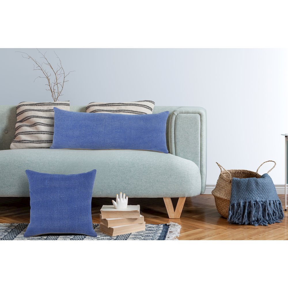 Classic Blue Solid Lumbar Throw Pillow. Picture 9