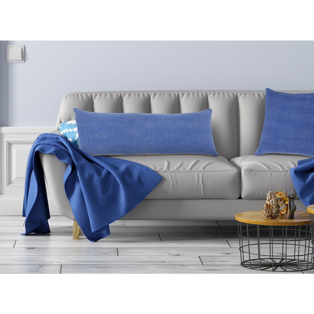 Classic Blue Solid Lumbar Throw Pillow. Picture 10
