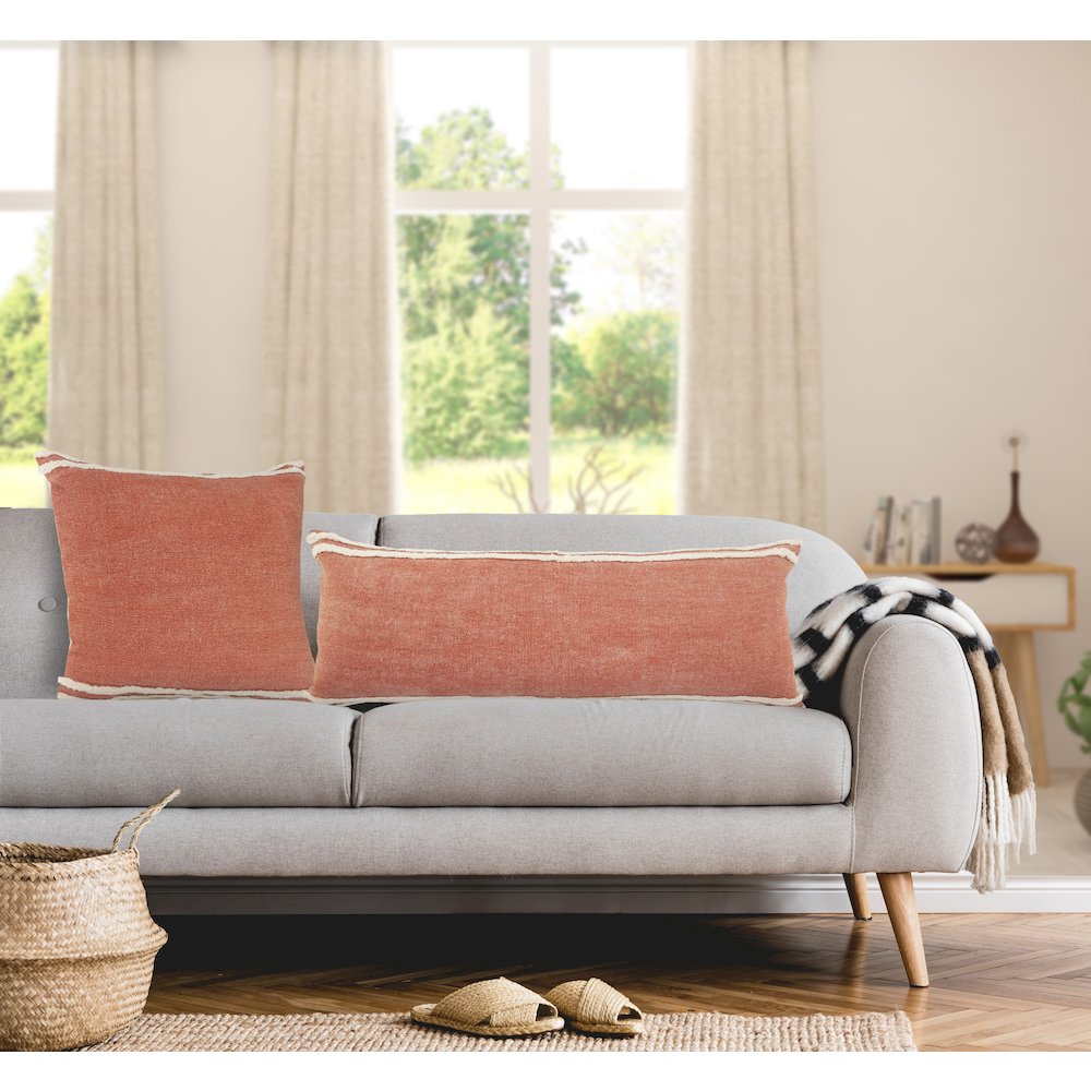 Soft Striped Cinnamon Lumbar Throw Pillow. Picture 9