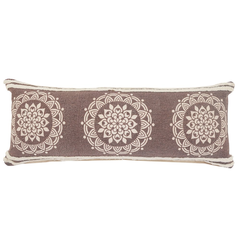 Floral Medallion Lumbar Throw Pillow with Stripe Border. Picture 1