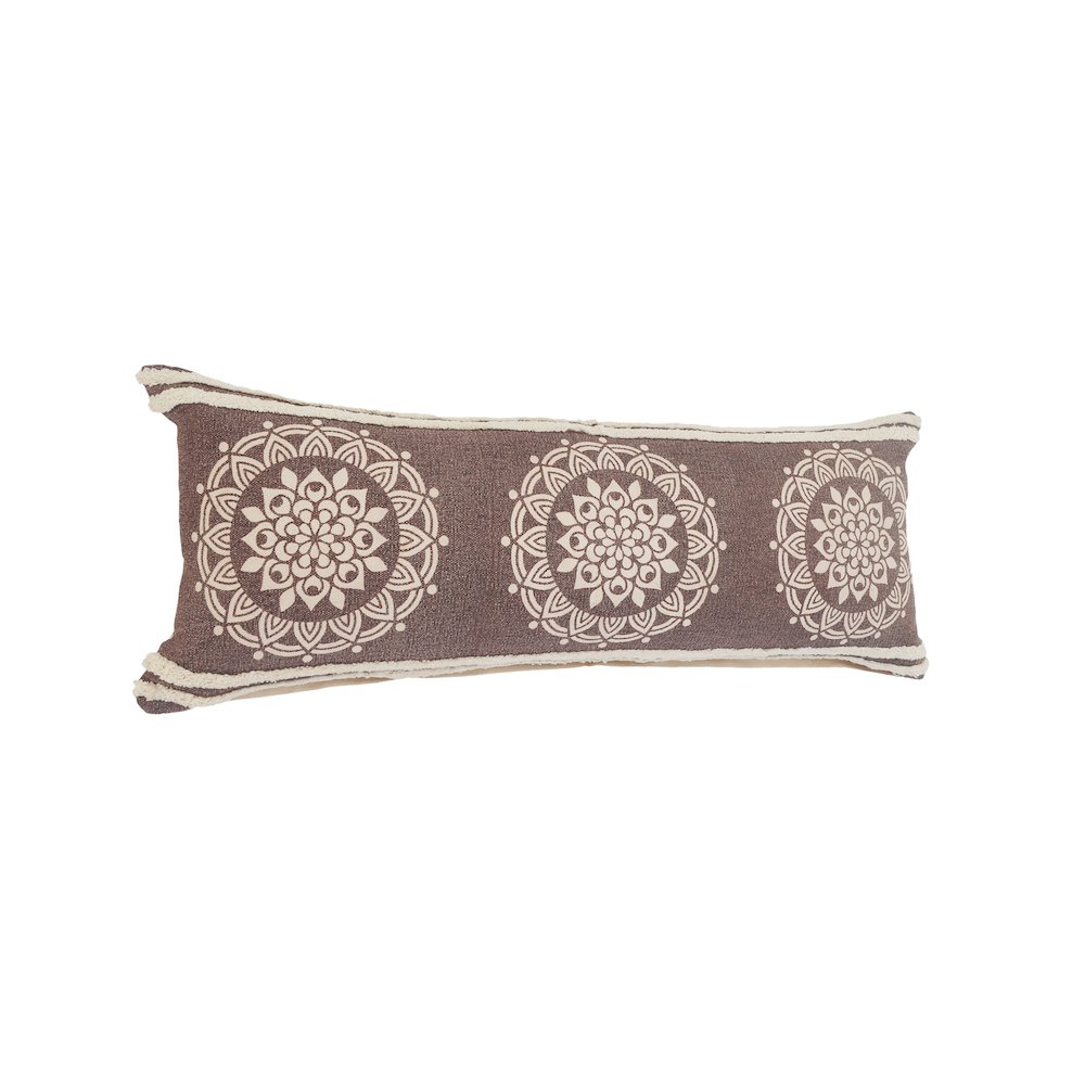Floral Medallion Lumbar Throw Pillow with Stripe Border. Picture 3