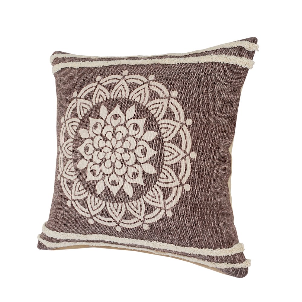 Floral Medallion Throw Pillow with Striped Border. Picture 6