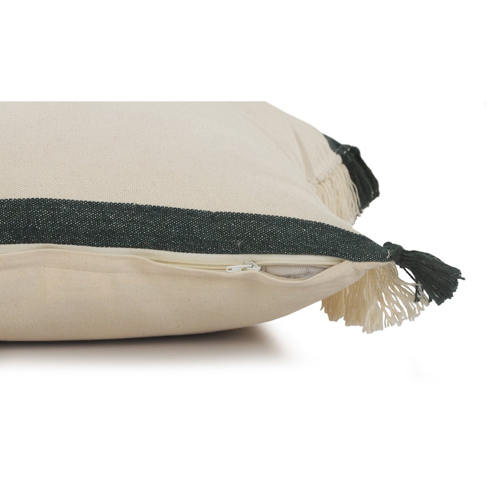 Juniper Green Striped Throw Pillow with Fringe. Picture 3