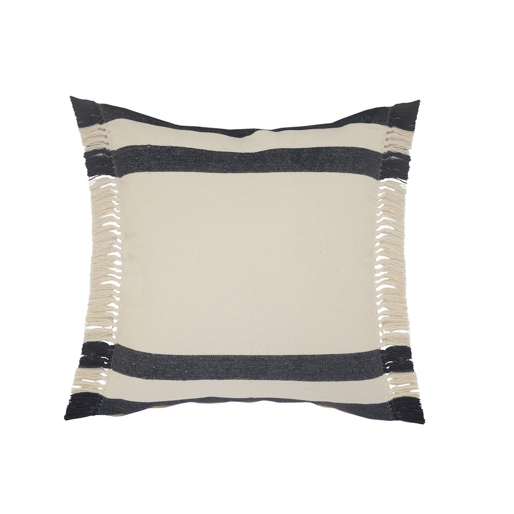 Double Blue Border Striped Throw Pillow with Fringe. Picture 1