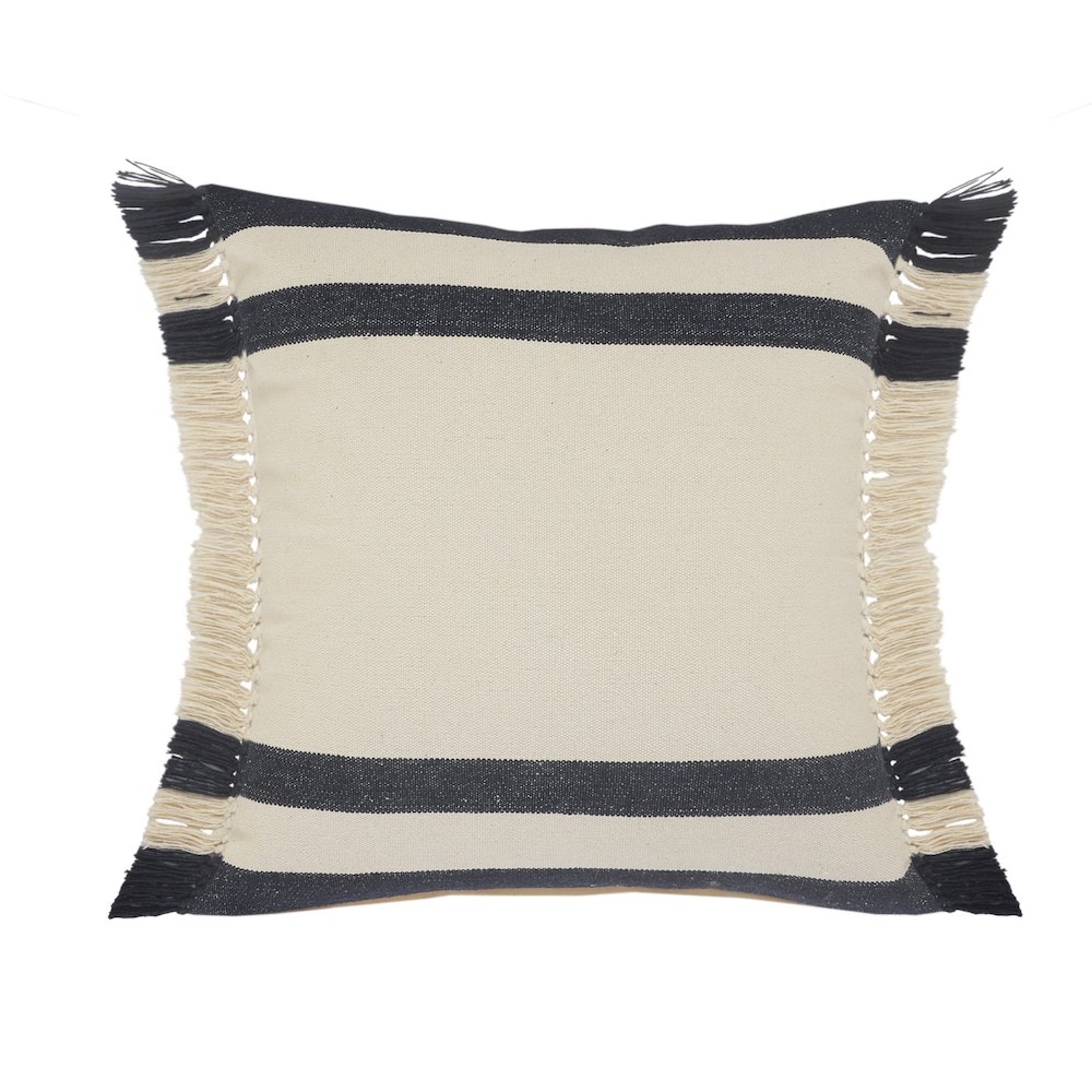 Double Blue Border Striped Throw Pillow with Fringe. Picture 1