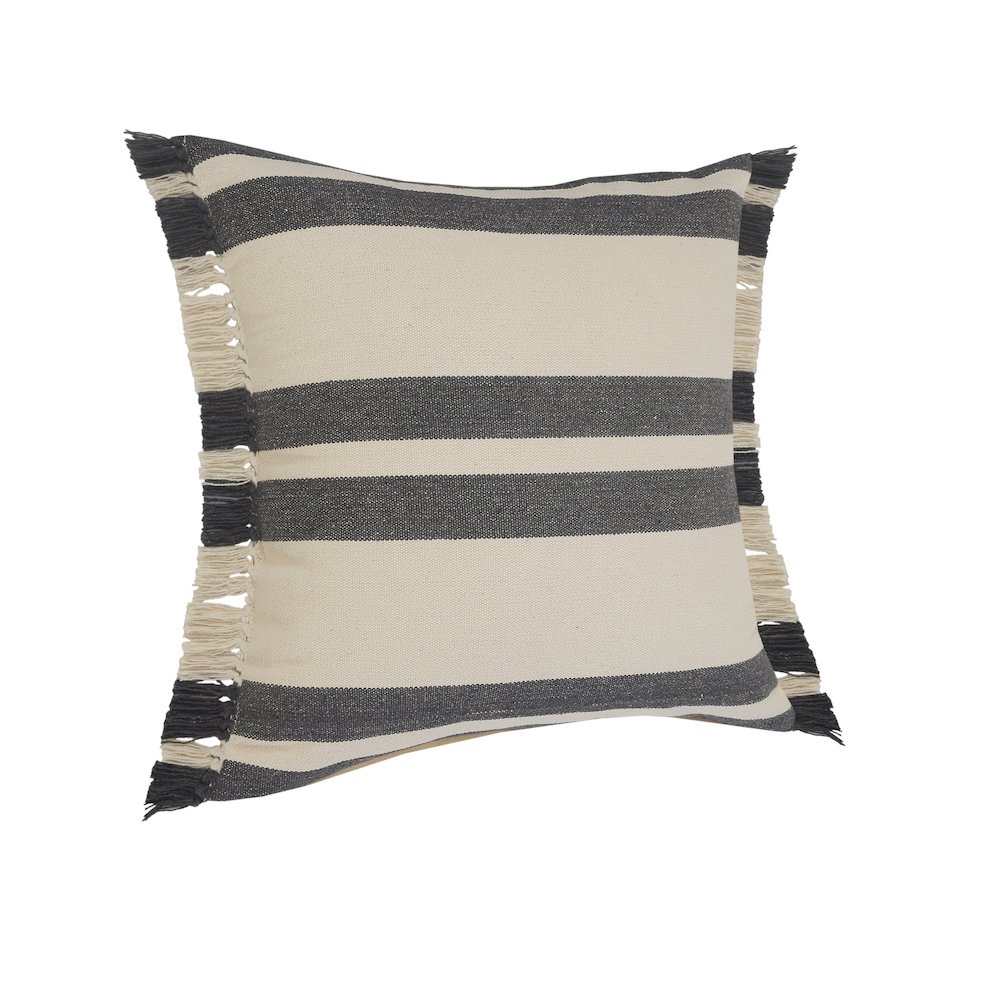 Gray Double Striped Throw Pillow with Fringe. Picture 4