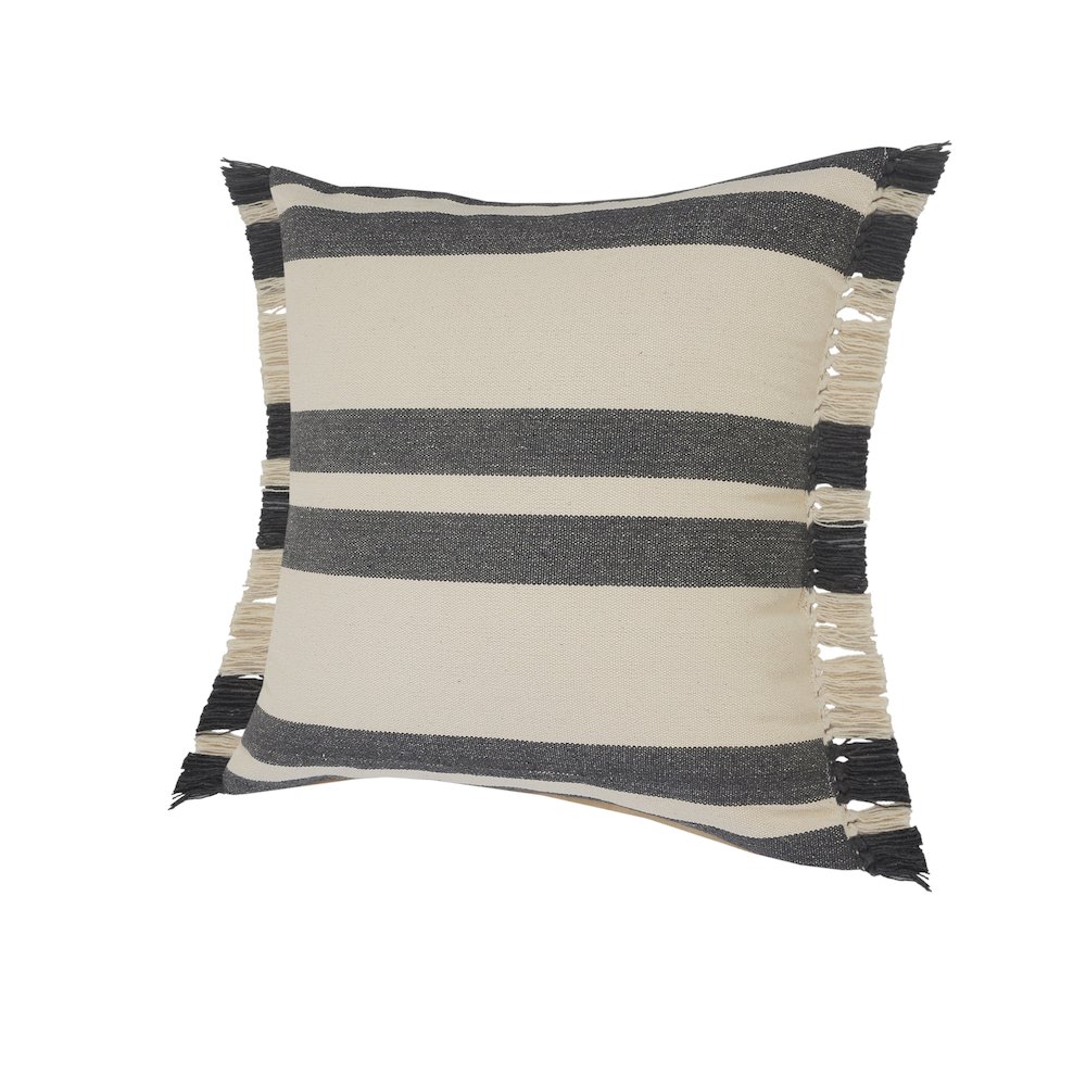 Gray Double Striped Throw Pillow with Fringe. Picture 5