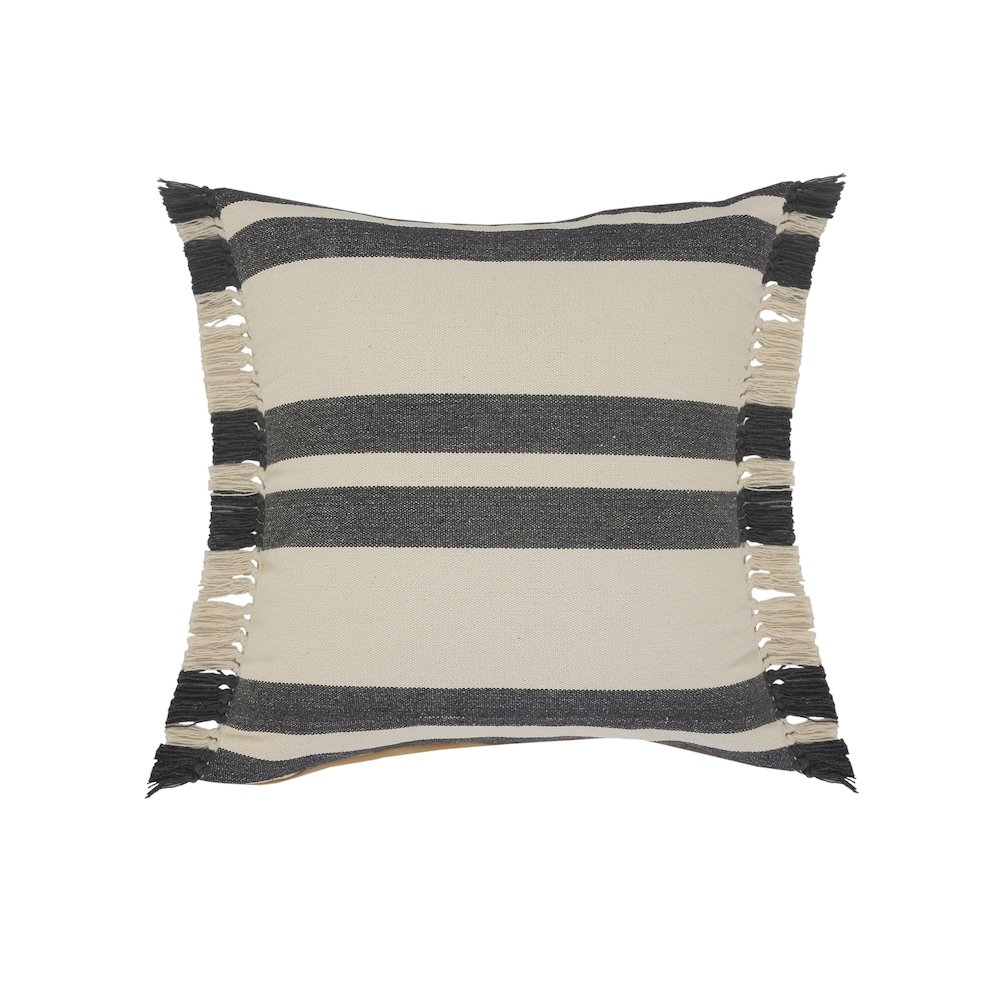 Gray Double Striped Throw Pillow with Fringe. Picture 1